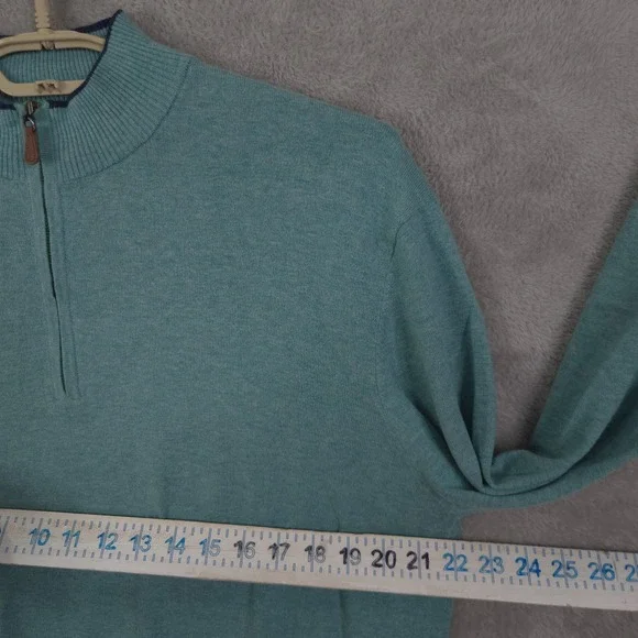 Johnnie O Quarter Zip Sweater Cotton Silk Blend Athleisure Size M Green Golf - Picture 13 of 14